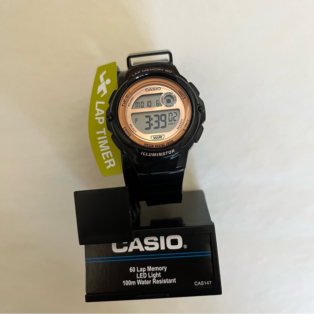 Casio Black and Gold Water-Resistant Watch lws-1200